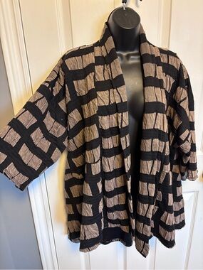Chalet et Ceci Brown Black Crinkle Quilted Textured Open Front Cardigan Jacket M